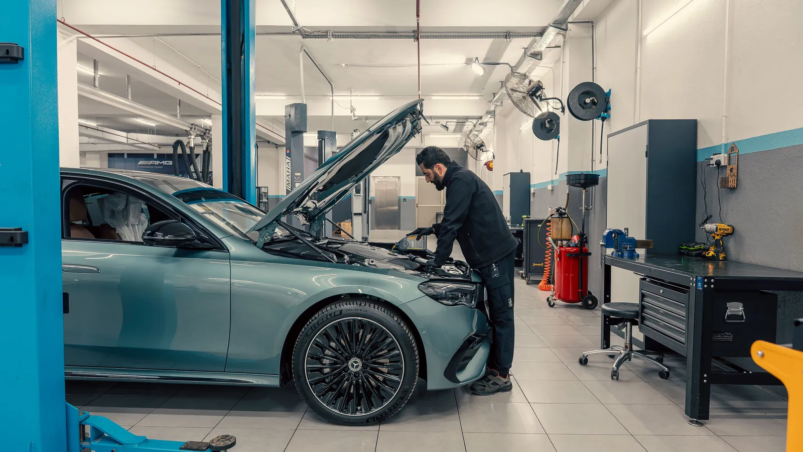 Mechanic working in a professional auto repair shop